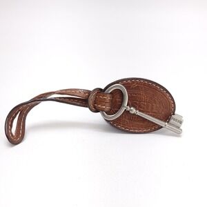 FOSSIL KEY FOB w/ Brown Leather and Metal Key 3" Key Purse Charm‎